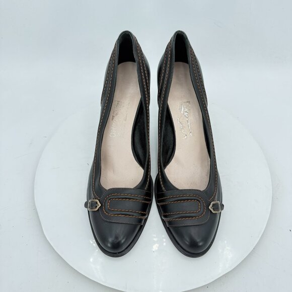 Salvatore Ferragamo Women Size 10B Brown Leather Belt Slip On Pump Heel Shoes - Picture 3 of 11